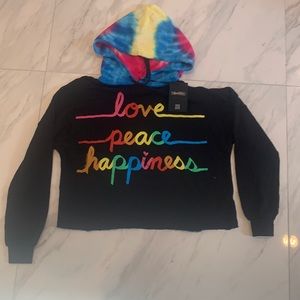 Lauren Moshi black long sleeve hoodie with tie-dye hood size